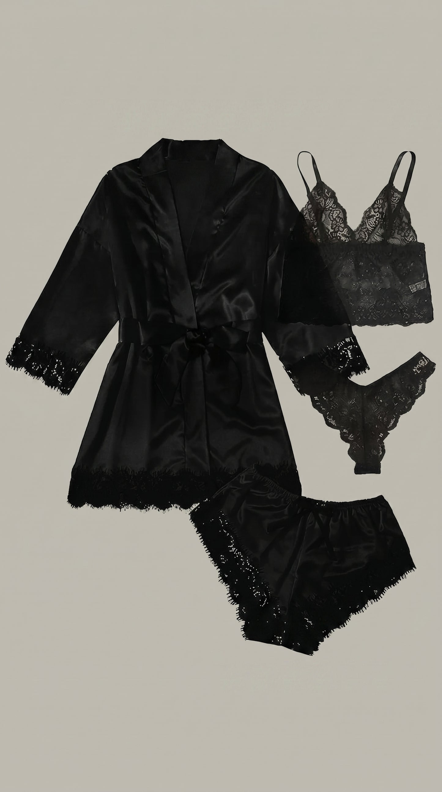 4-Piece Satin Lace Pajama Set with Robe