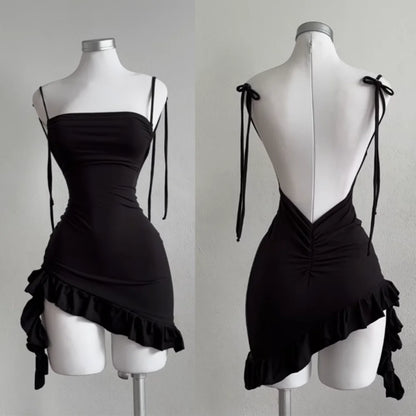 Y2K Backless Lace-Up Bodycon Dress