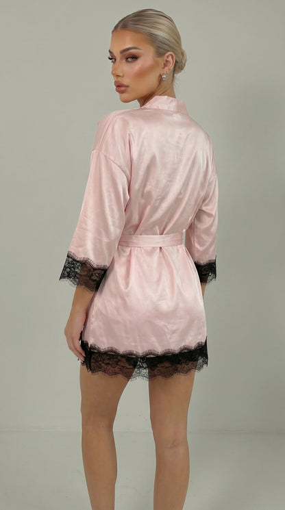 4-Piece Satin Lace Pajama Set with Robe