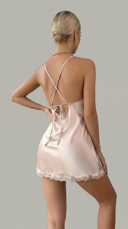 Luxury Satin Lace Backless Nightgown